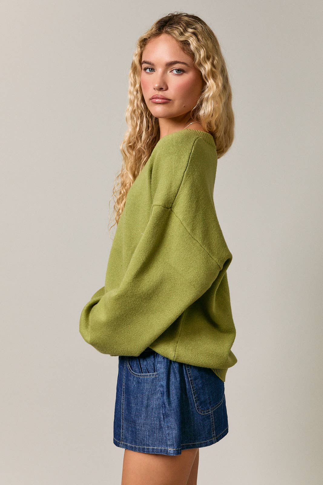 V-NECK OVERSIZED SWEATER: DUSTY PINK / L