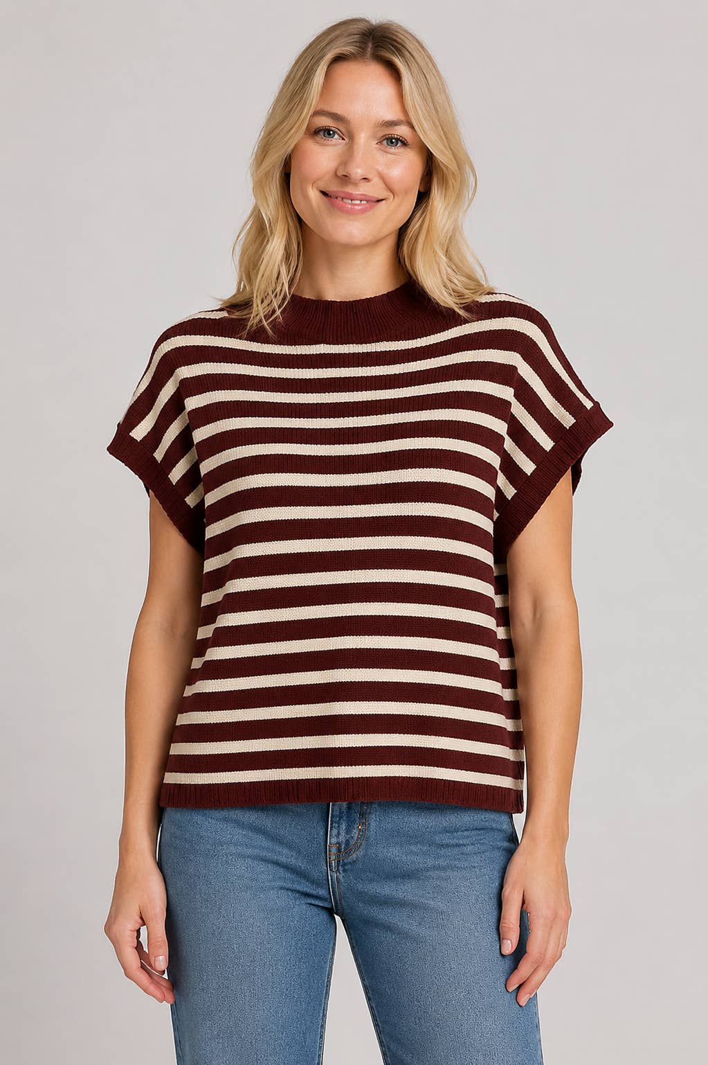 The Modern Muse Striped Sweater Top- STA4453-B: Brown / SM
