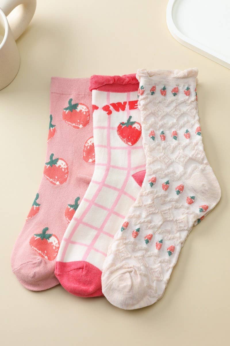 Strawberry-Theme Crew Sock | 40S02086: B