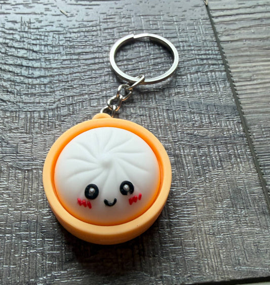 Dumpling Squish Toy Hard Plastic Keychain: White