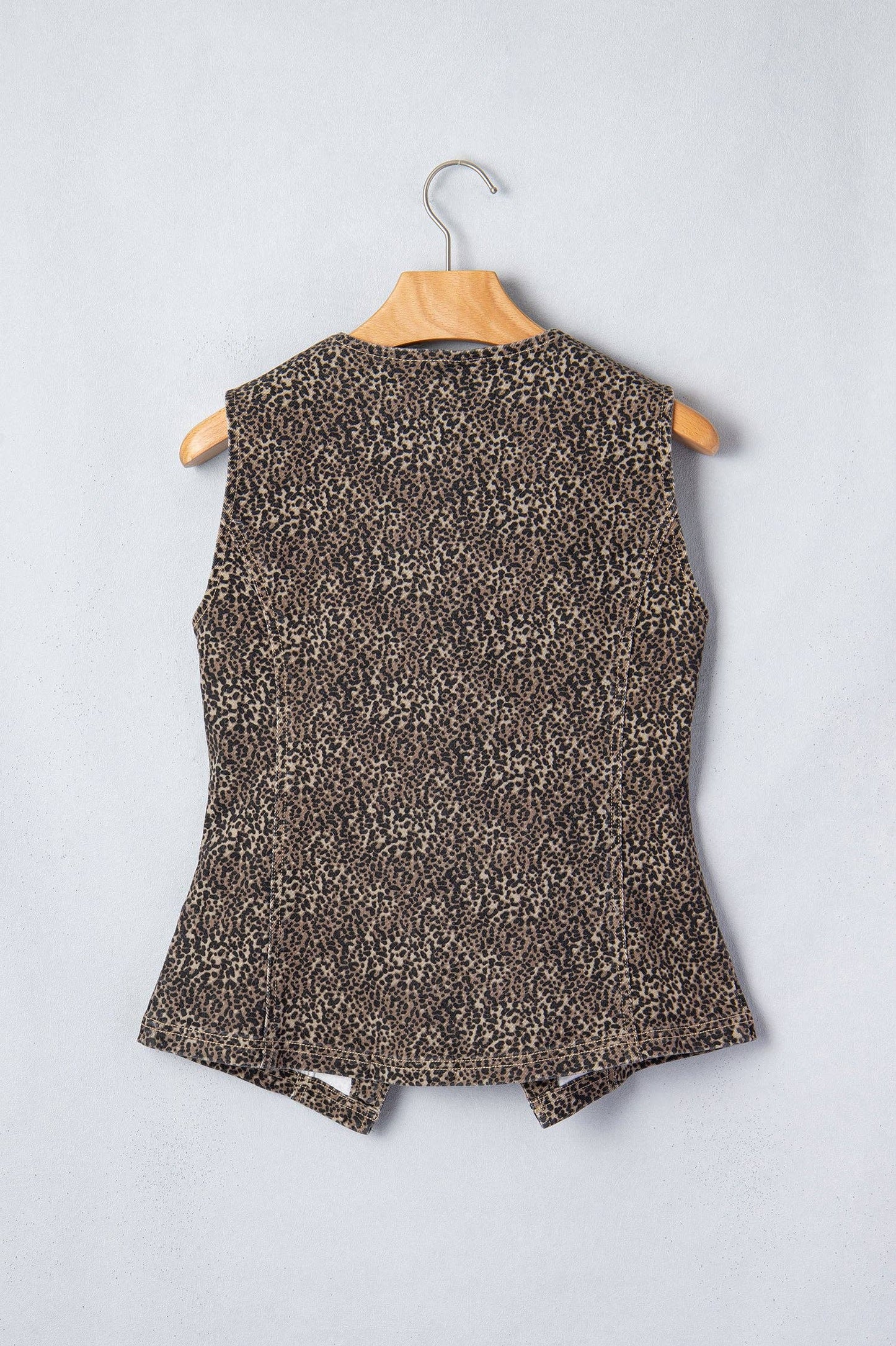 Damaris Leopard Denim Button Front Vest: Brown / S