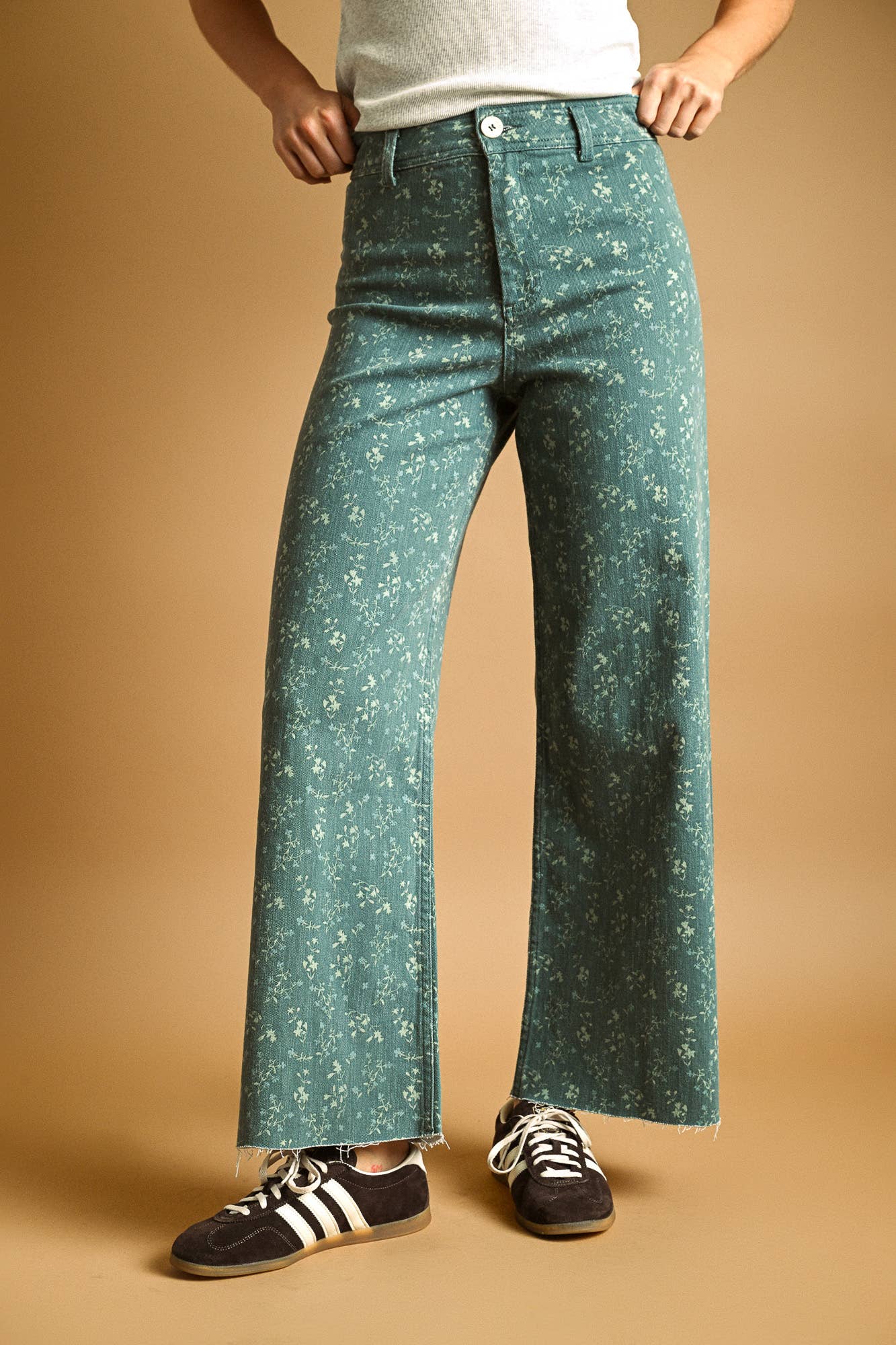 Santorini FLORAL PRINT STRETCHED PANTS: BLUE HAZE / M