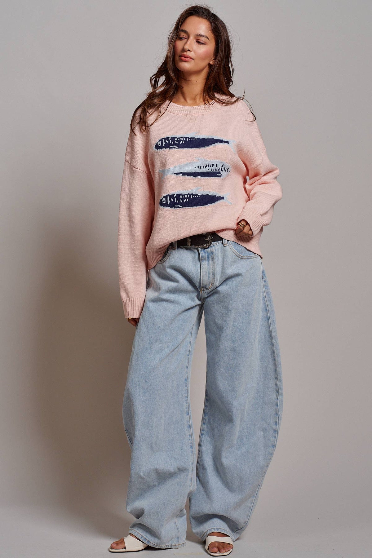 Graphic Oversized Drop-Shoulder Knit Sweater: IVORY / SM-ML:3-3