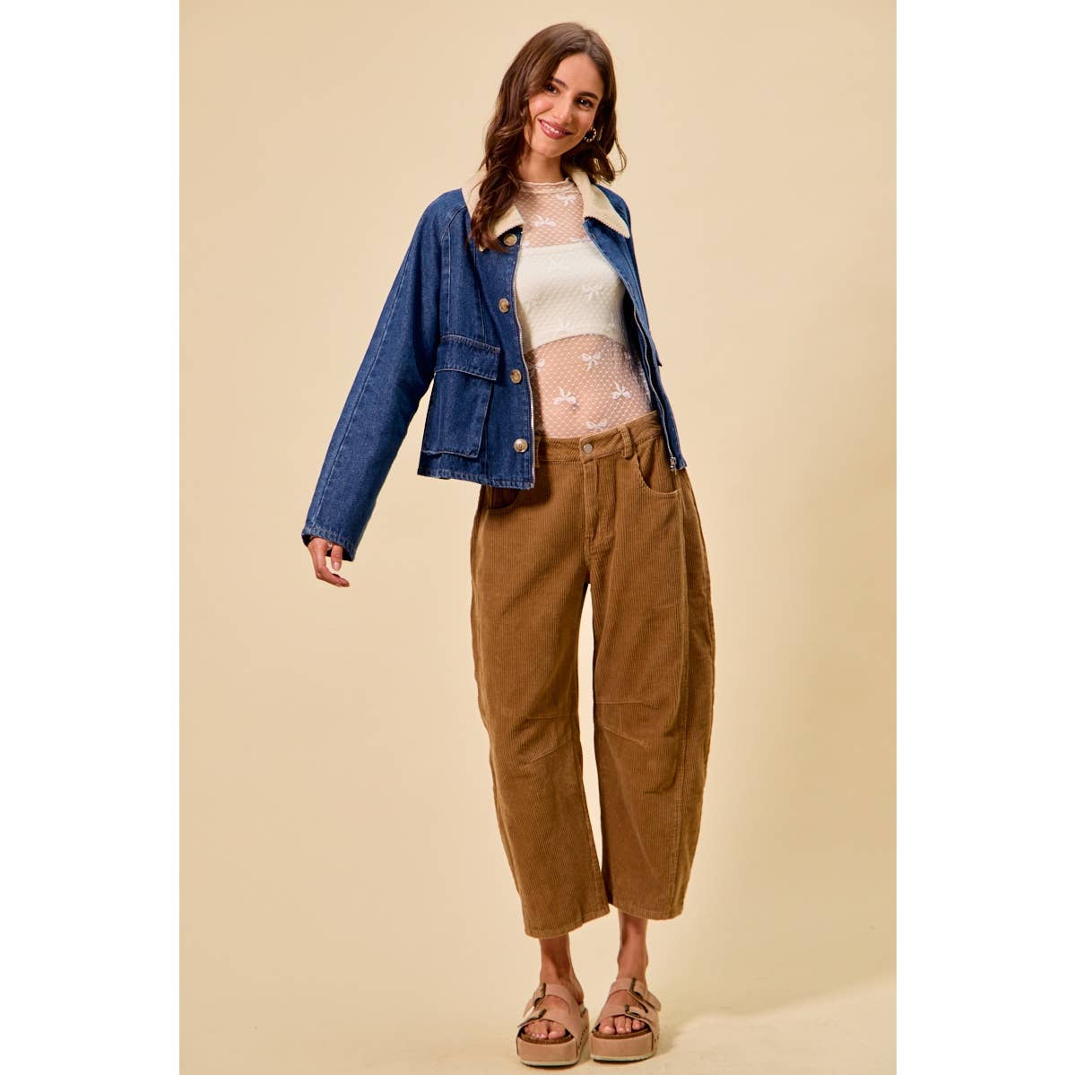 MID RISE CORDUROY BARREL PANTS: BLACK / L