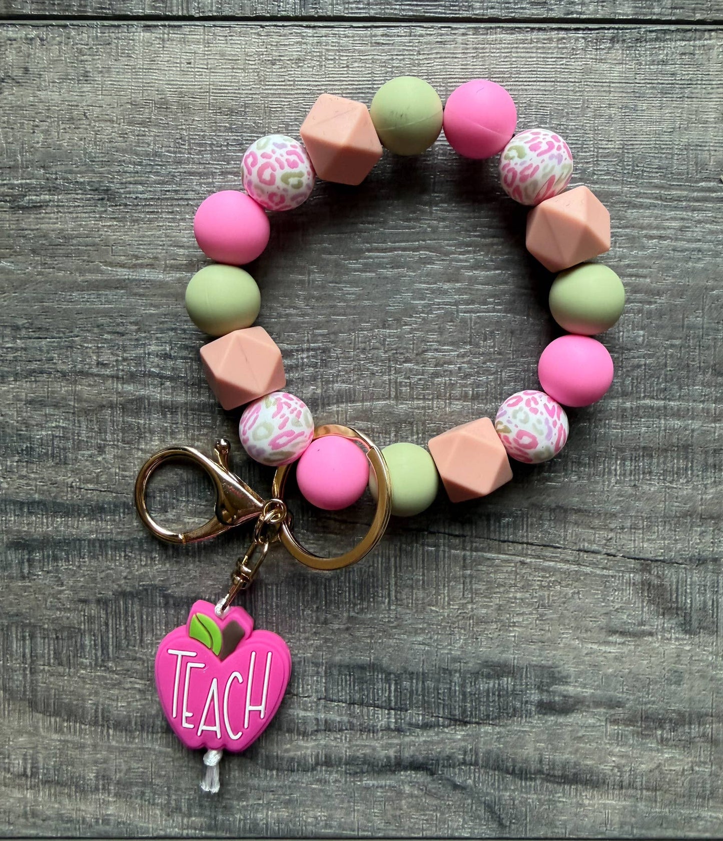 Pretty Pink Apple Colorful Teacher Keychain: Charm