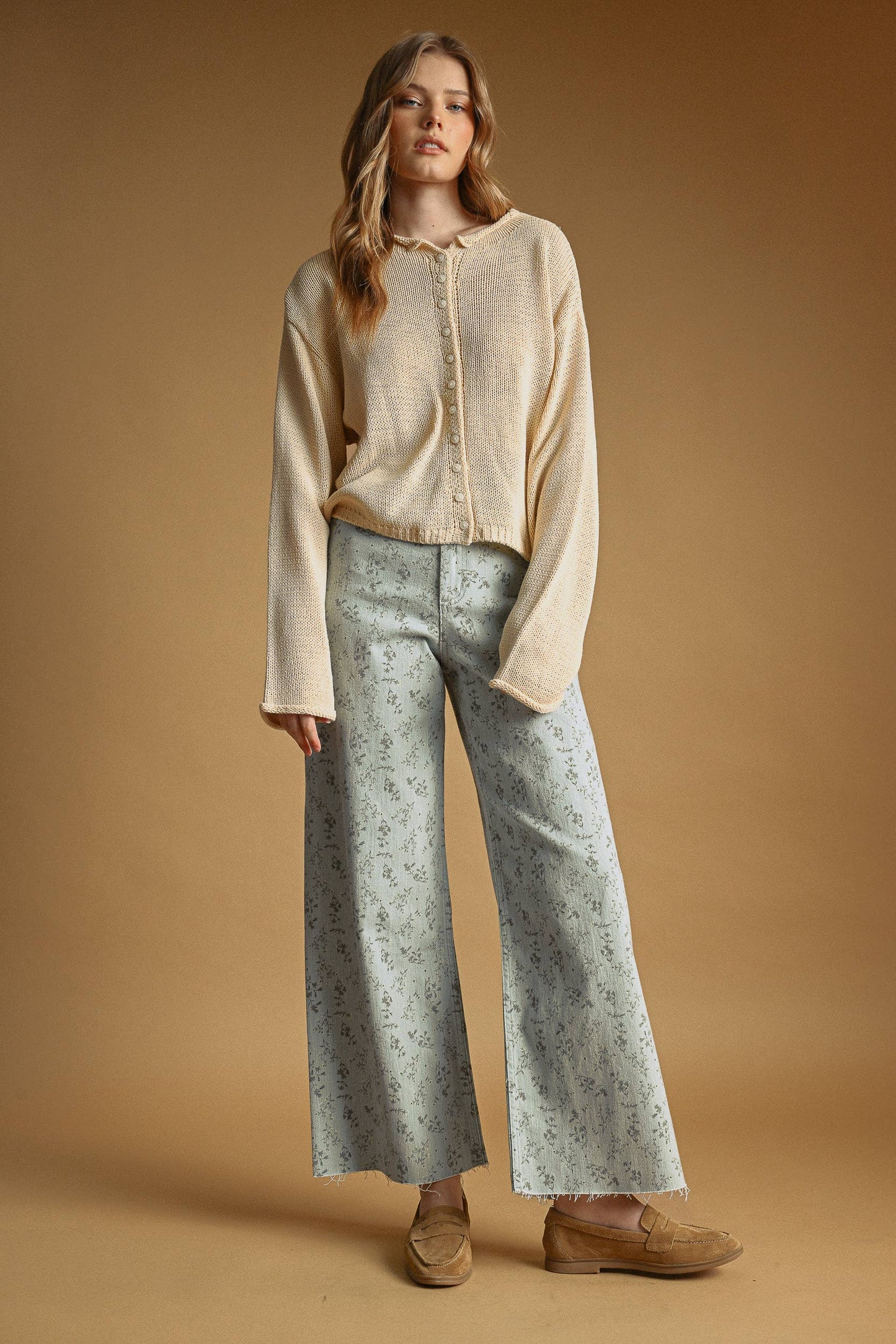 Santorini FLORAL PRINT STRETCHED PANTS: BLUE HAZE / M
