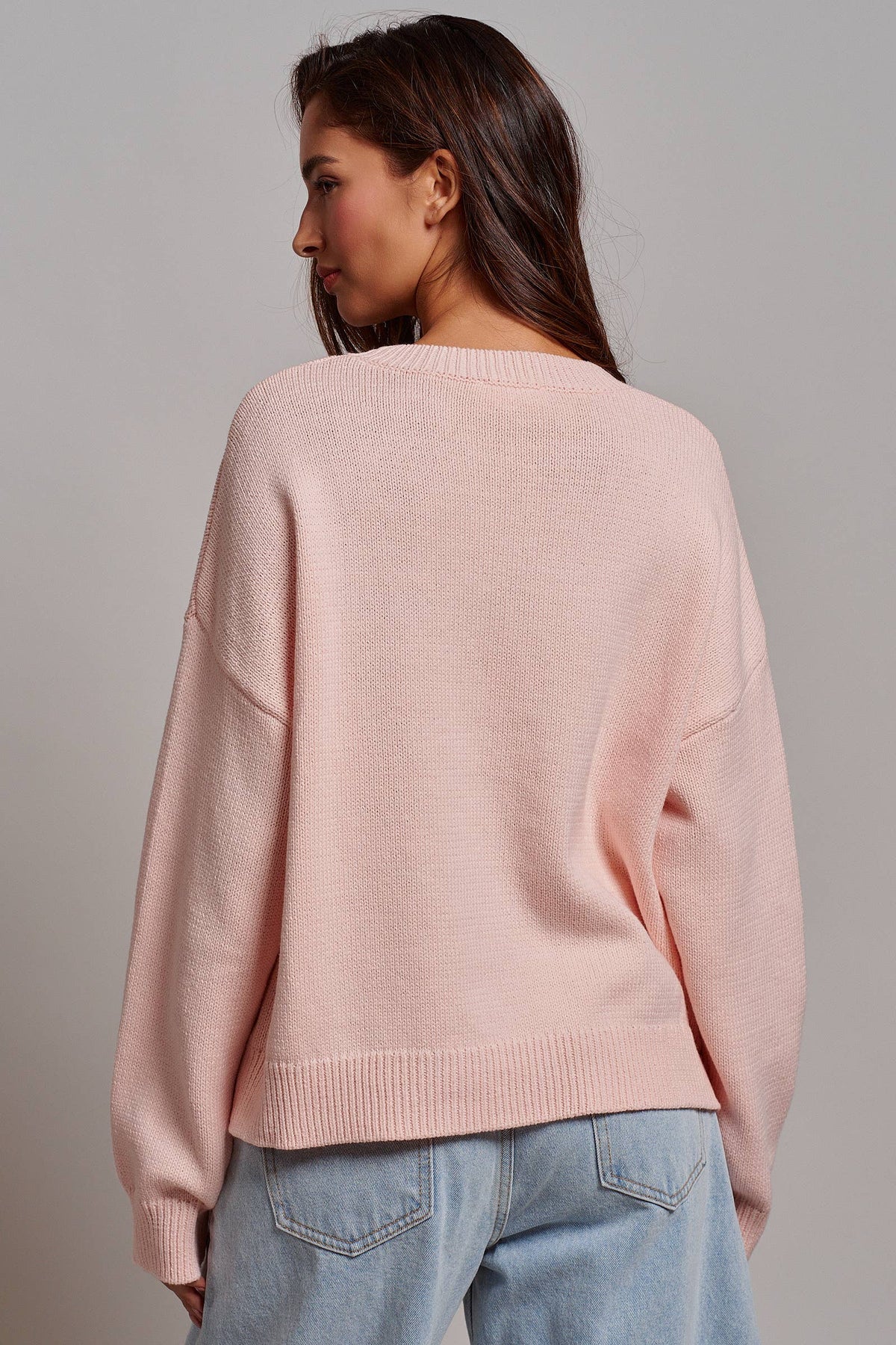 Graphic Oversized Drop-Shoulder Knit Sweater: IVORY / SM-ML:3-3