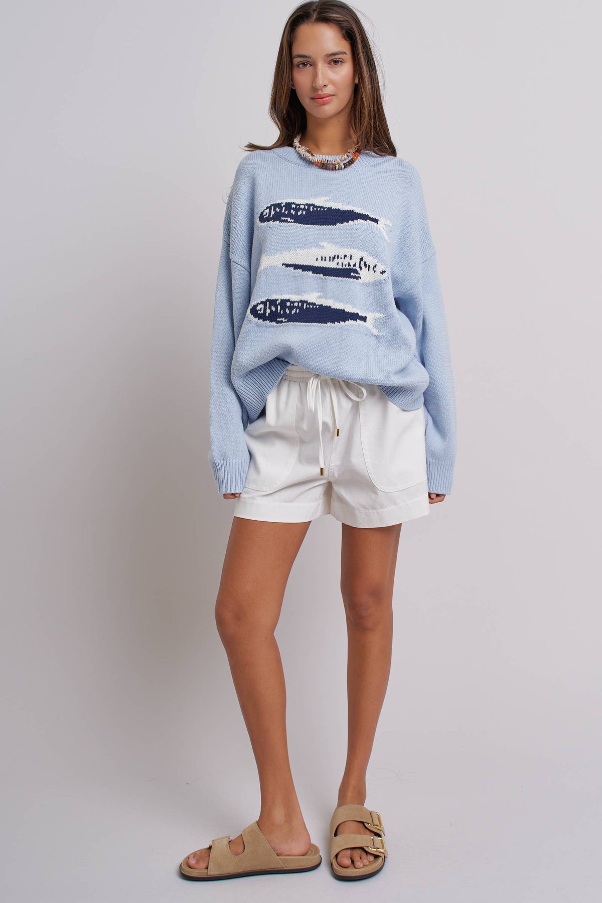 Graphic Oversized Drop-Shoulder Knit Sweater: IVORY / SM-ML:3-3