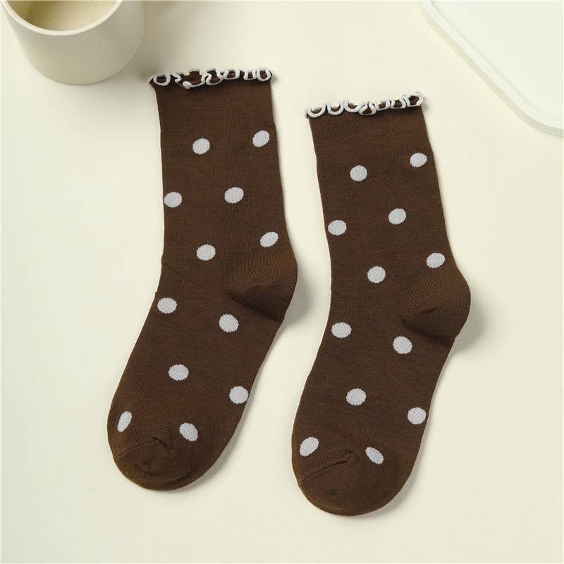 Ruffled Polka Dot Crew Socks | 40S02090: BROWN