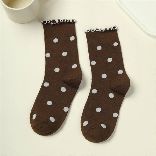 Ruffled Polka Dot Crew Socks | 40S02090: BROWN