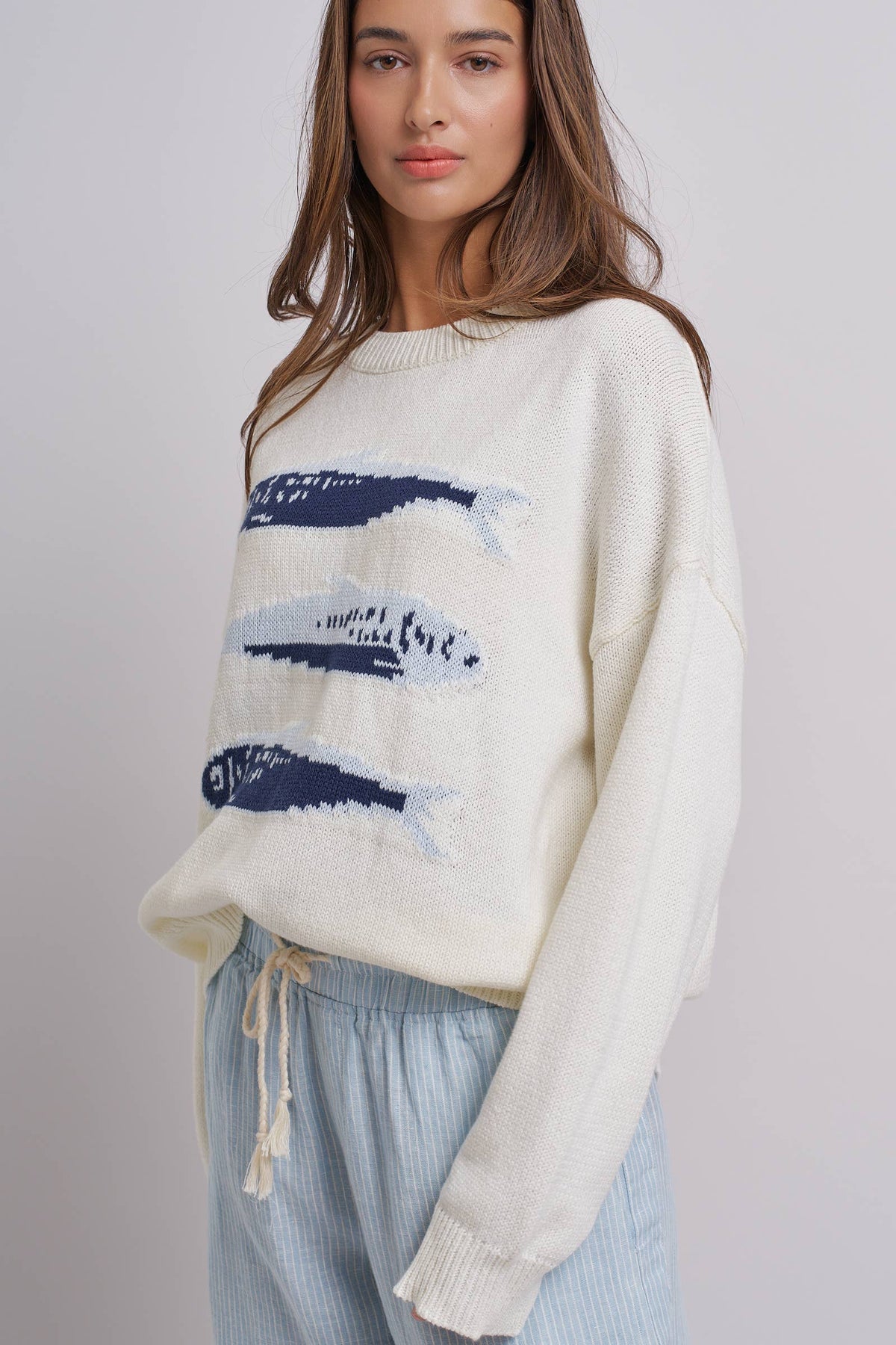 Graphic Oversized Drop-Shoulder Knit Sweater: IVORY / SM-ML:3-3