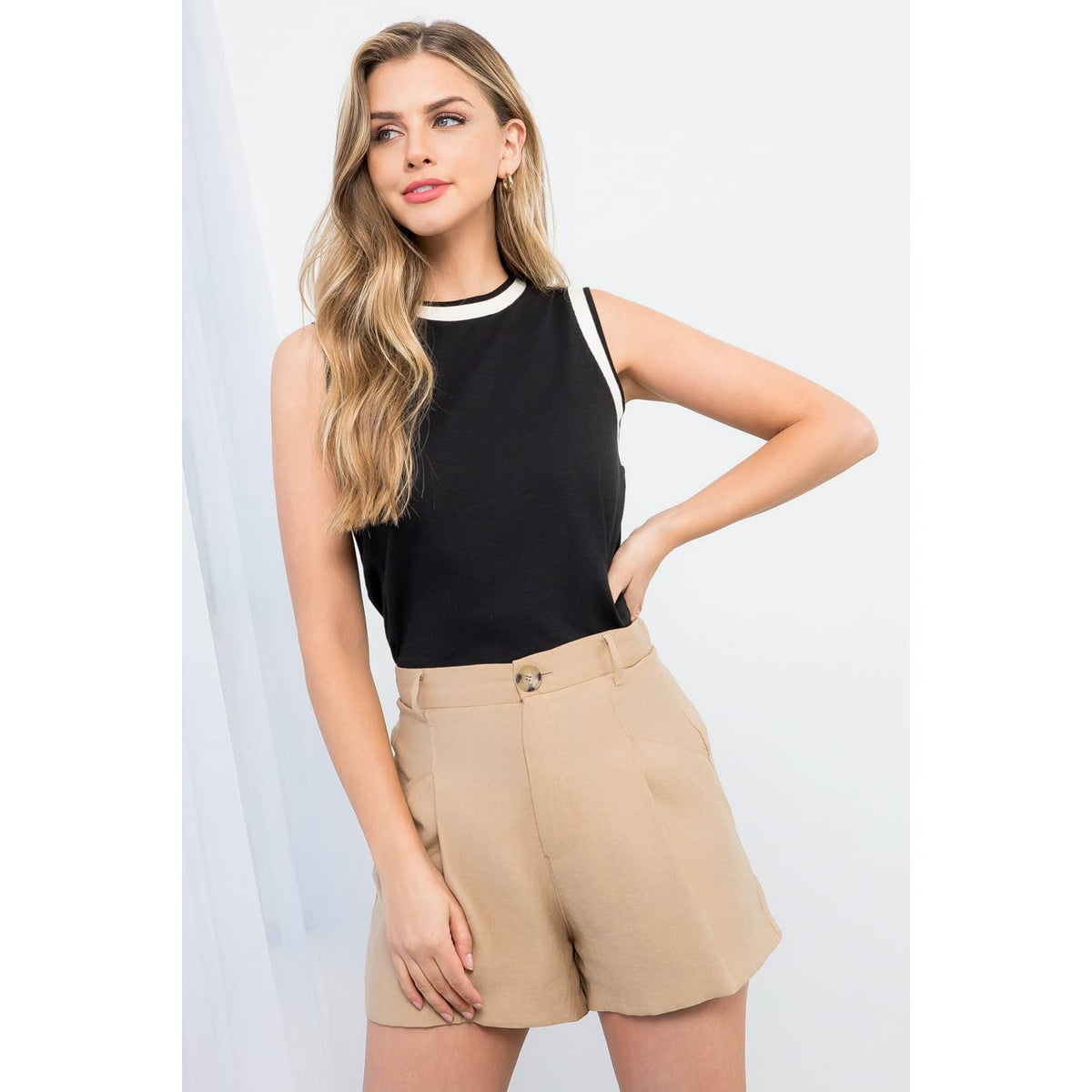 Knit Sleeveless Top: BLACK / XS-S-M-L(1-2-2-1)