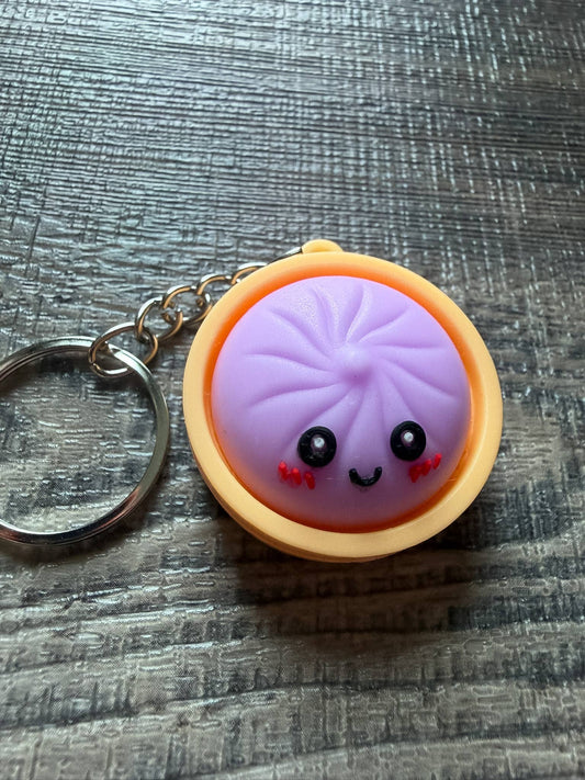 Dumpling Squish Toy Hard Plastic Keychain: Purple
