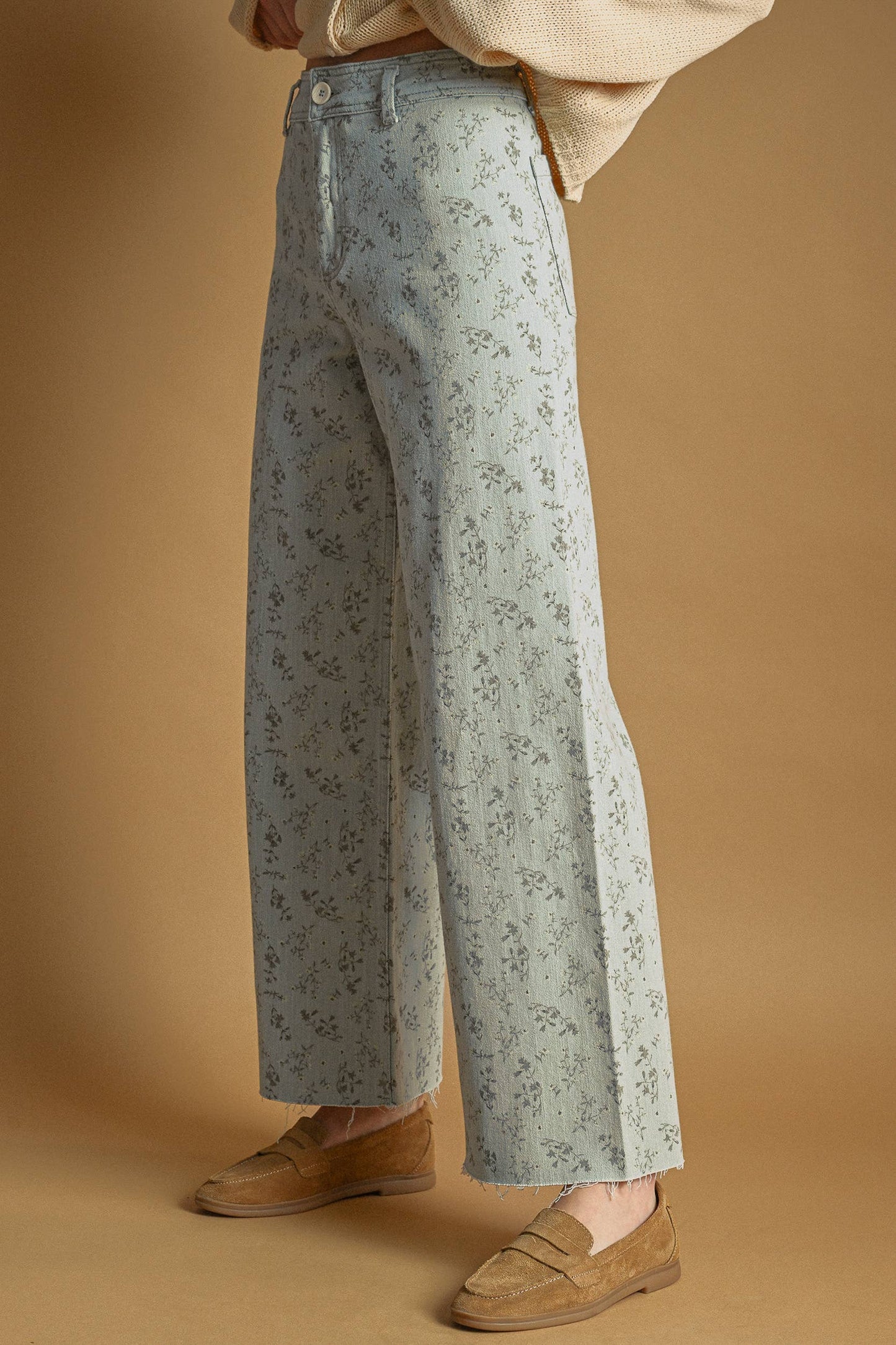 Santorini FLORAL PRINT STRETCHED PANTS: BLUE HAZE / M