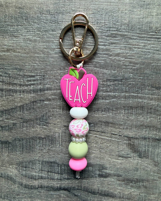 Pretty Pink Apple Colorful Teacher Keychain: Charm