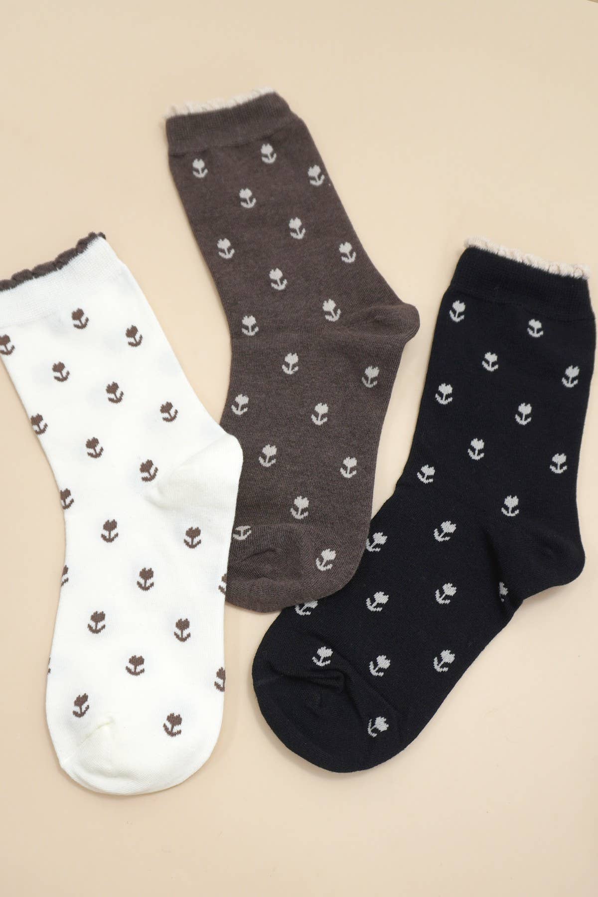 WOMAN BREATHABLE FLORAL COTTON SOCKS | 40S02067: Black