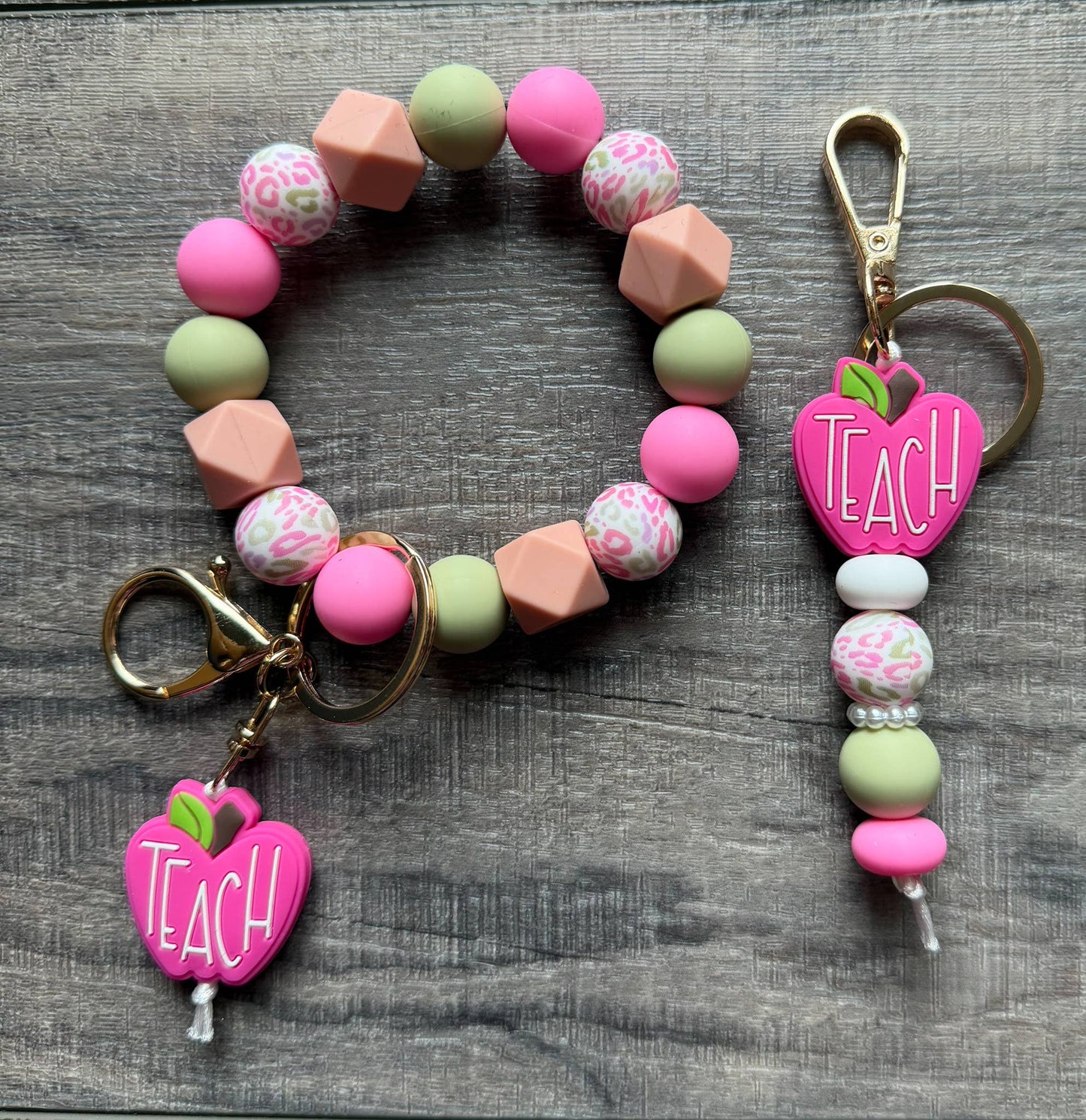 Pretty Pink Apple Colorful Teacher Keychain: Charm