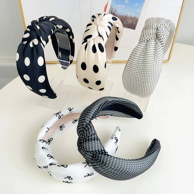 SOFT KNOTTED POLKA DOT HEADBAND HAIR BAND | 40HB188: POLKA DOT OFF WHITE