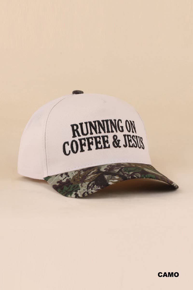 Running On Coffee & Jesus Two Tone Cotton Hat: COW-200393 / OS