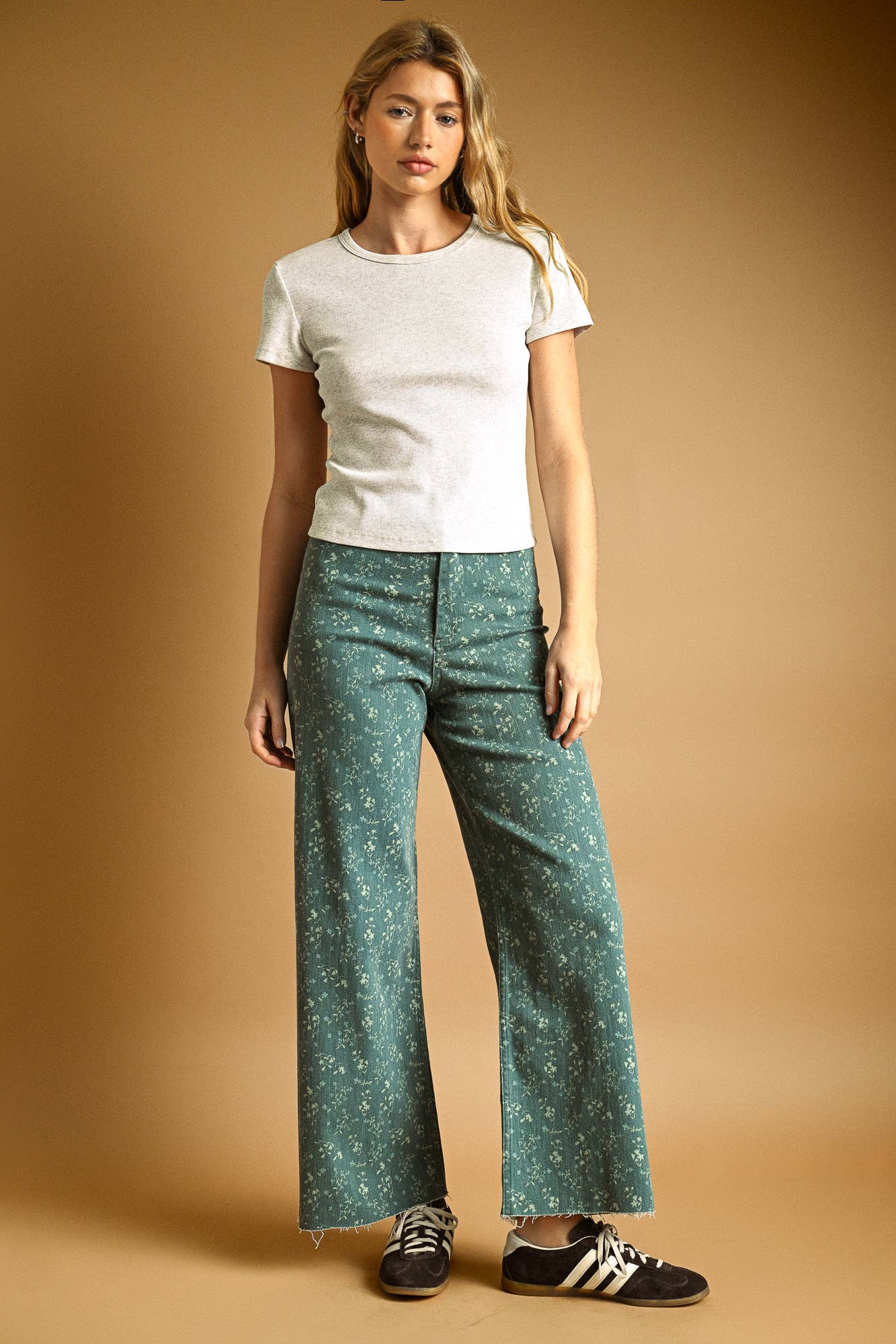 Santorini FLORAL PRINT STRETCHED PANTS: BLUE HAZE / M