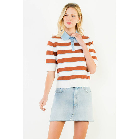 Stripe Knit Top: WHITE / XS-S-M-L(1-2-2-1)