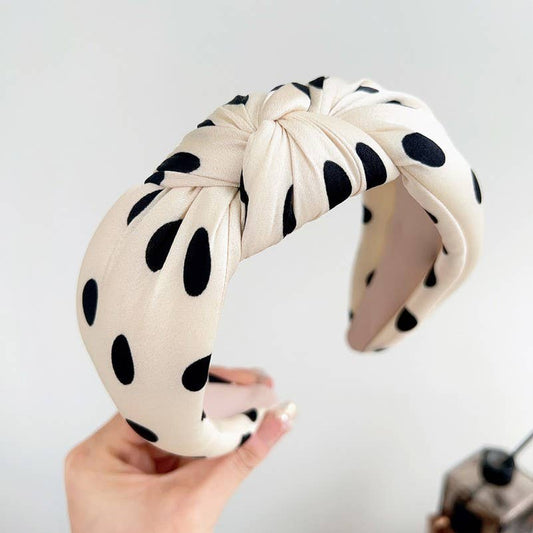 SOFT KNOTTED POLKA DOT HEADBAND HAIR BAND | 40HB188: POLKA DOT OFF WHITE