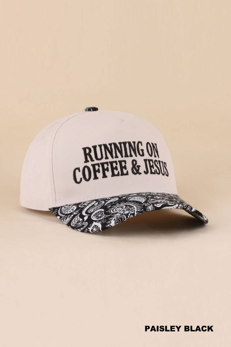 Running On Coffee & Jesus Two Tone Cotton Hat: COW-200393 / OS