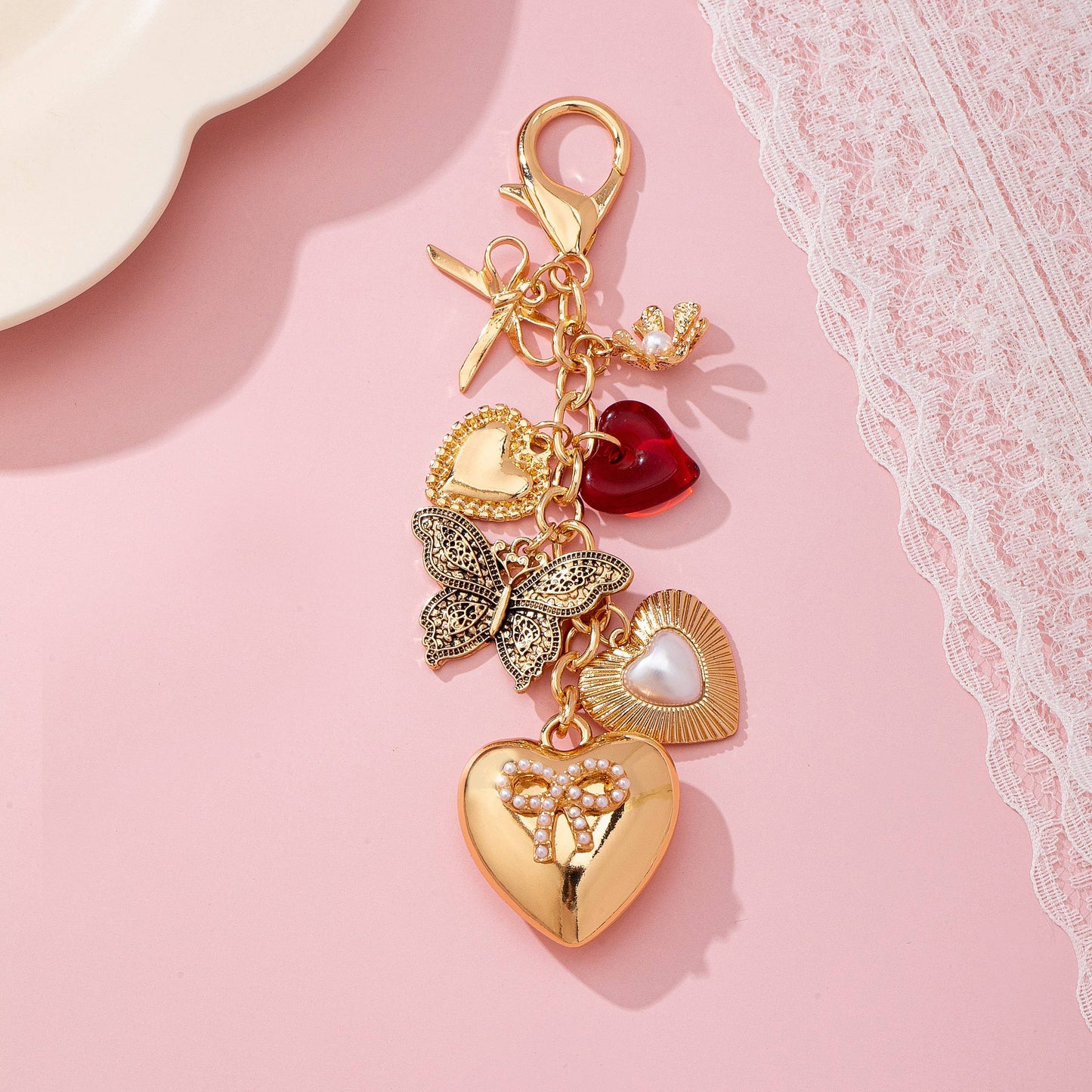 BAG CHARM-HEART BOW BUTTERFLY CHARM KEY CHAIN | 80K093: Gold
