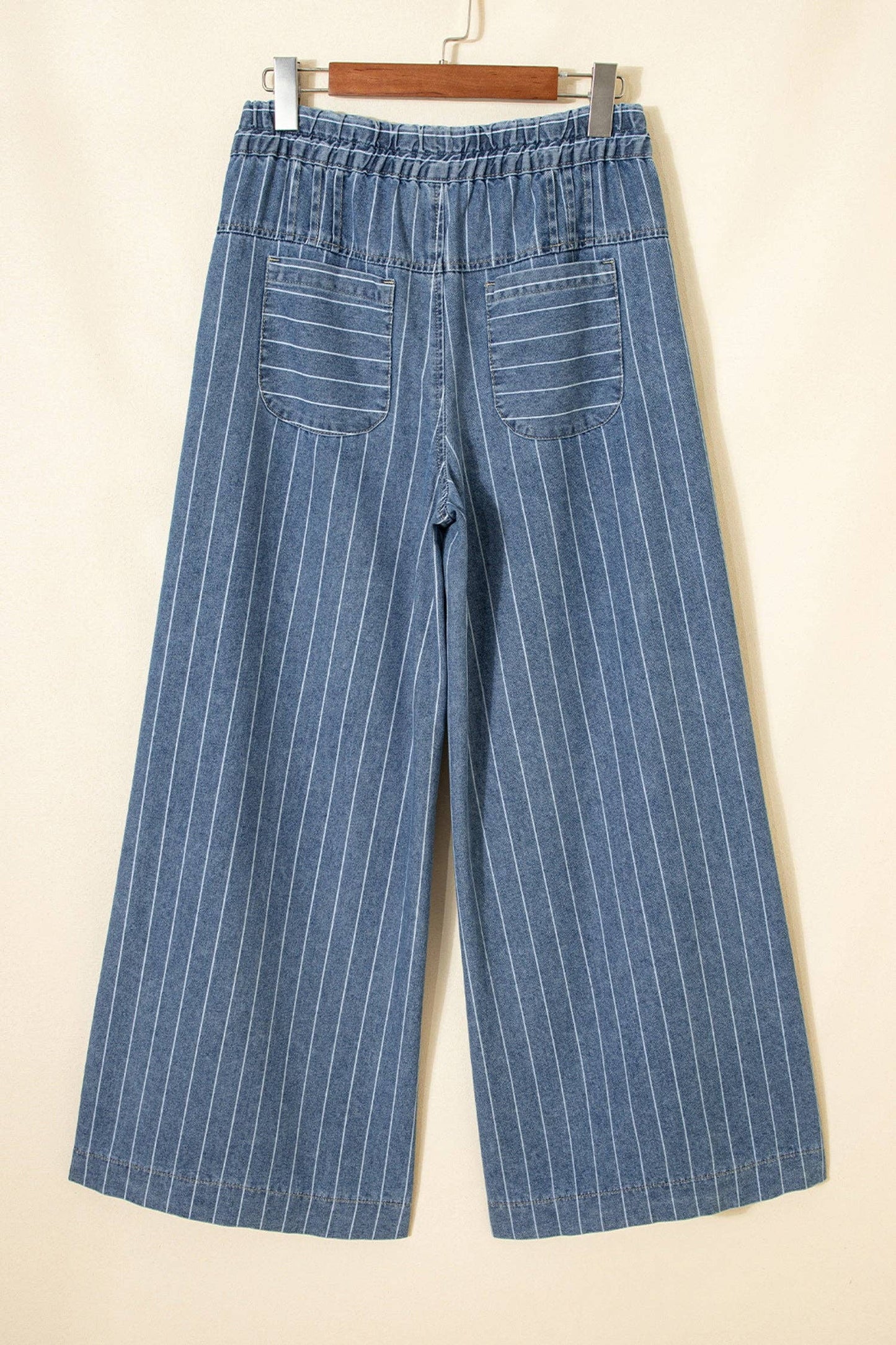 Felice Stripe Button High Waist Pleated Wide Leg Jeans: Sky Blue Stripe / 4