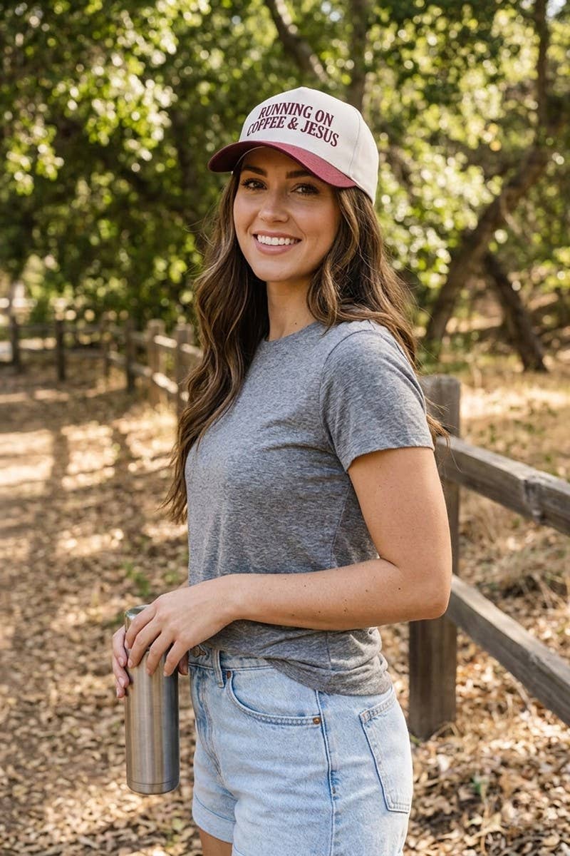 Running On Coffee & Jesus Two Tone Cotton Hat: COW-200393 / OS