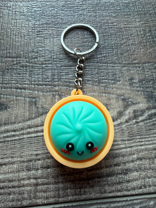 Dumpling Squish Toy Hard Plastic Keychain: Teal