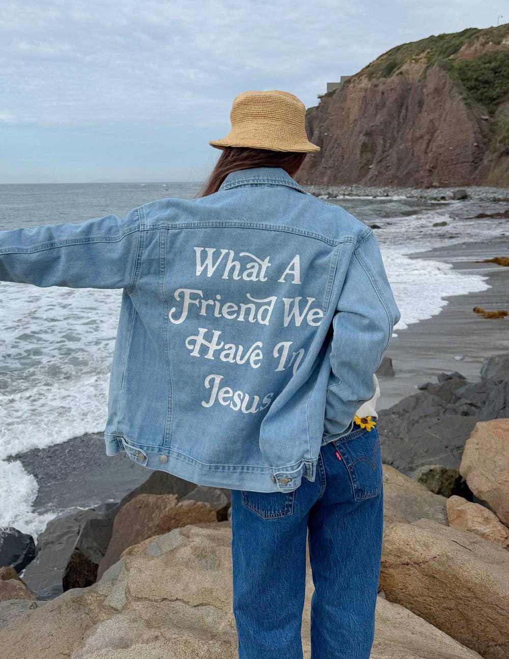 What a Friend In Jesus Denim Jacket: 2XL