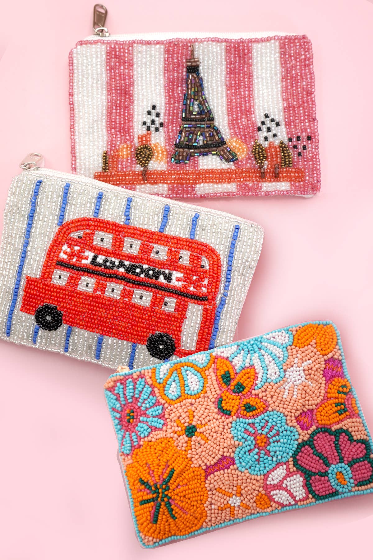 LONDON BUS FLOWER PARIS SEED BEAD COIN POUCH | 91CP1070: PARIS 1073