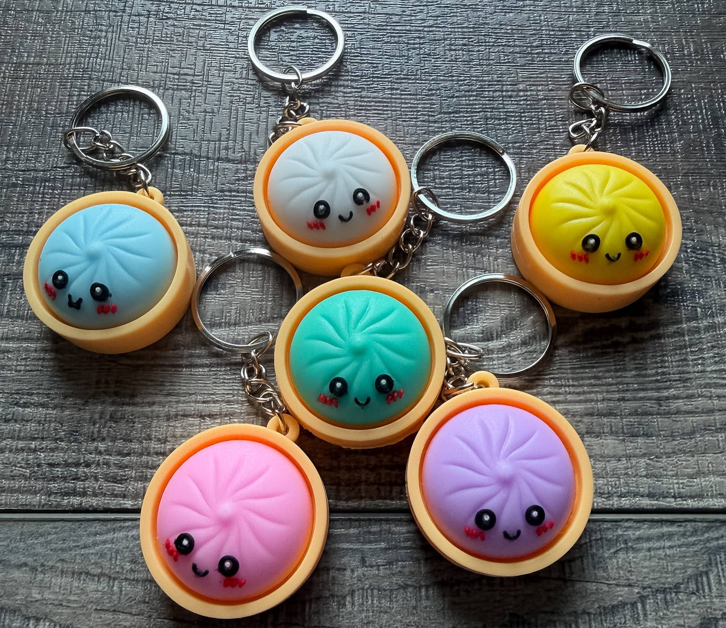 Dumpling Squish Toy Hard Plastic Keychain: Blue