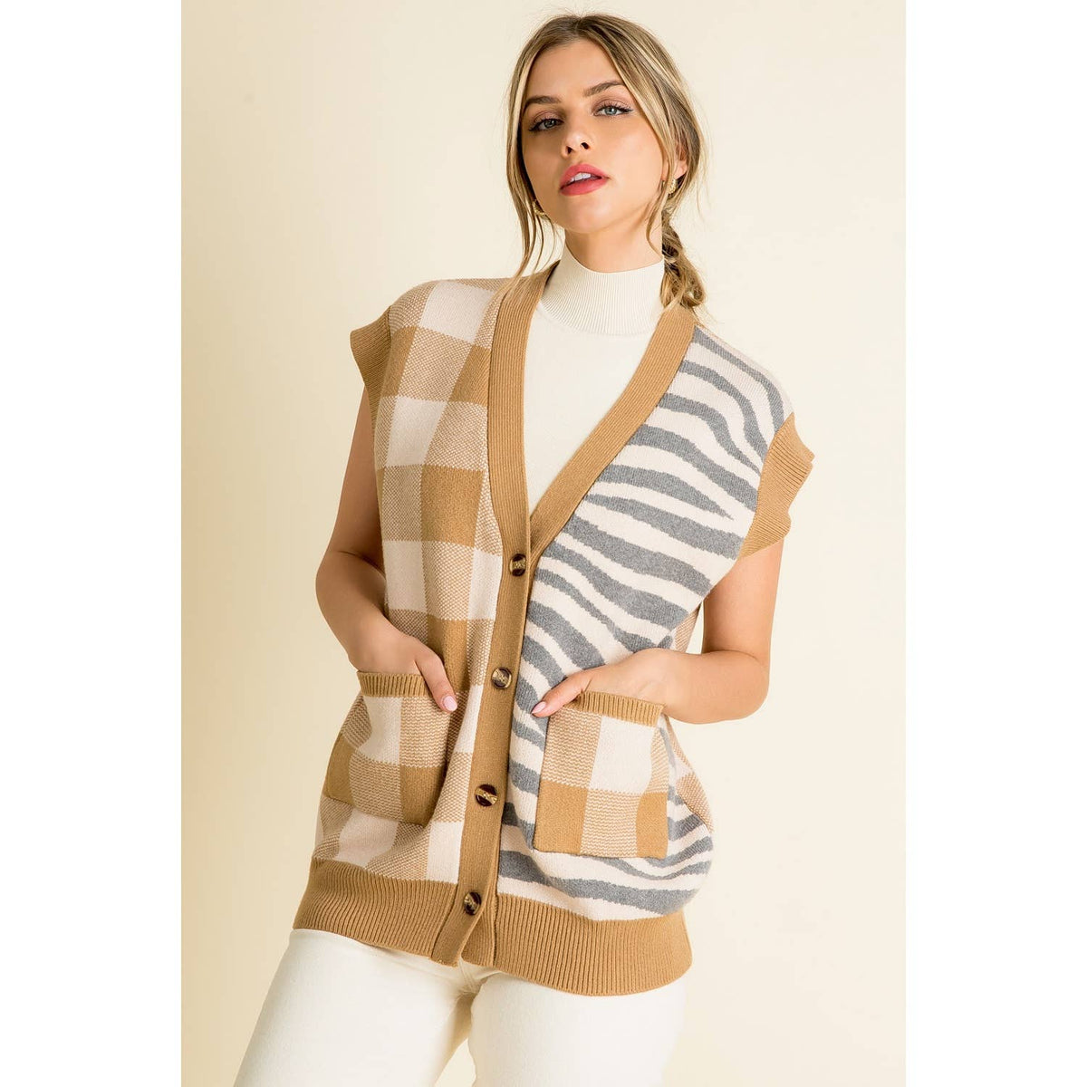 Mixed Pattern Vest: BEIGE / XS-S-M-L(1-2-2-1)