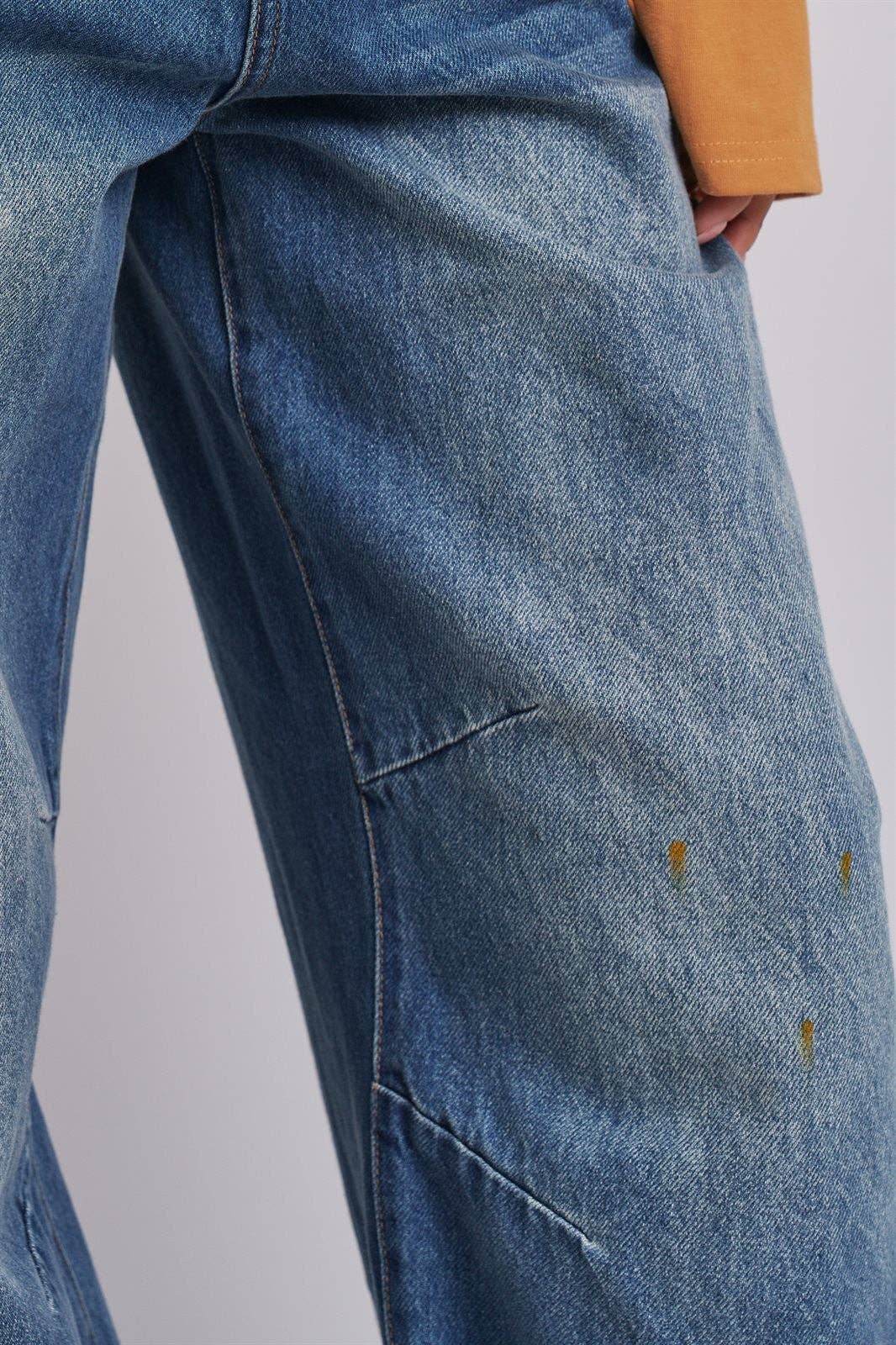 Retro Fade Wide-Leg Barrel Jeans: Denim / S-M-L