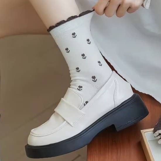 WOMAN BREATHABLE FLORAL COTTON SOCKS | 40S02067: Brown
