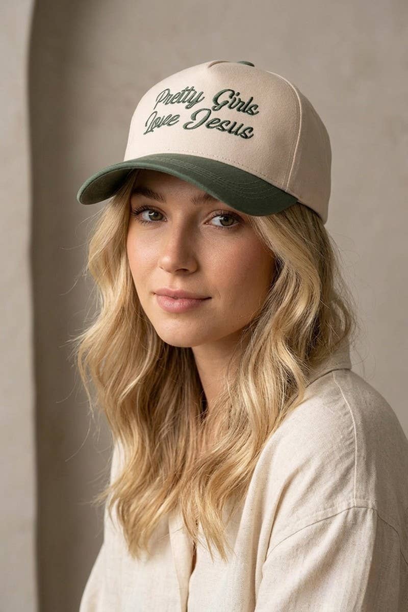 Pretty Girls Love Jesus Two Tone Cotton Hat SI-29249: CAMO-193290 / OS
