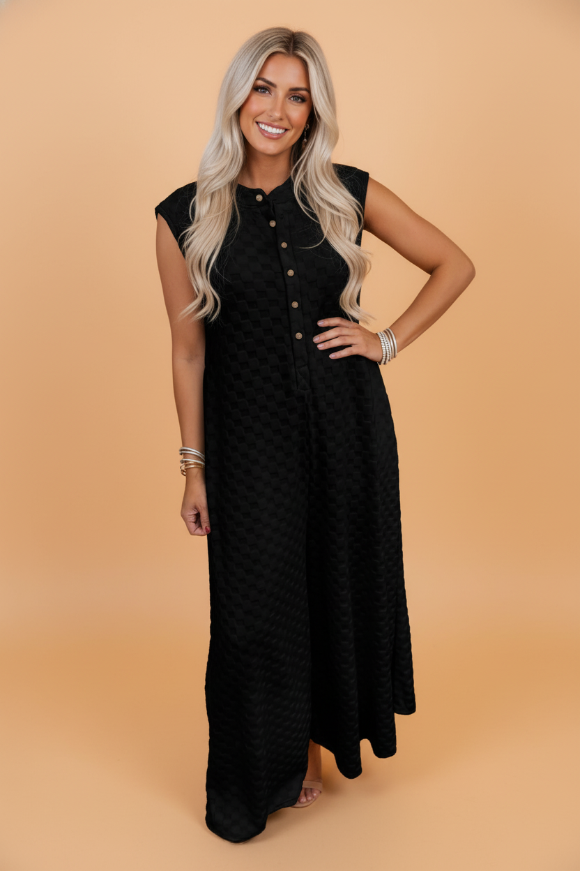 Ruth Checker Textured Wide Leg Jumpsuit: White / 2XL