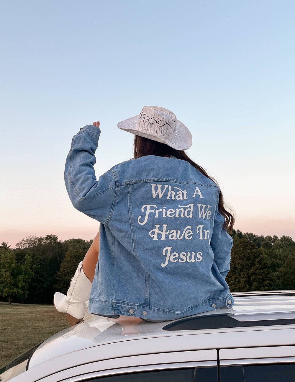 What a Friend In Jesus Denim Jacket: 2XL