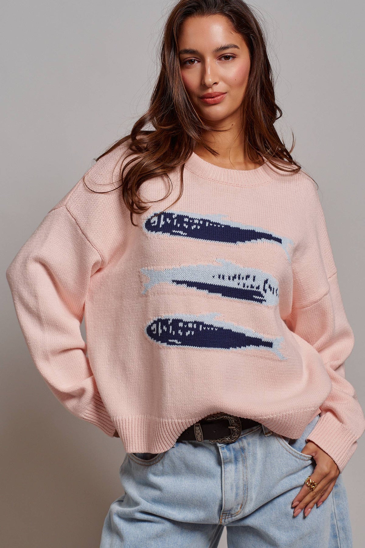 Graphic Oversized Drop-Shoulder Knit Sweater: IVORY / SM-ML:3-3