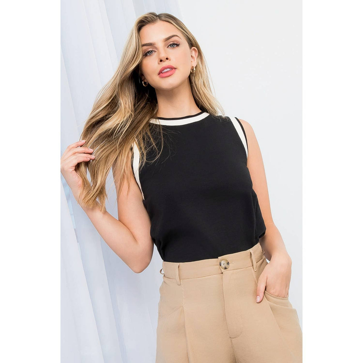 Knit Sleeveless Top: BLACK / XS-S-M-L(1-2-2-1)