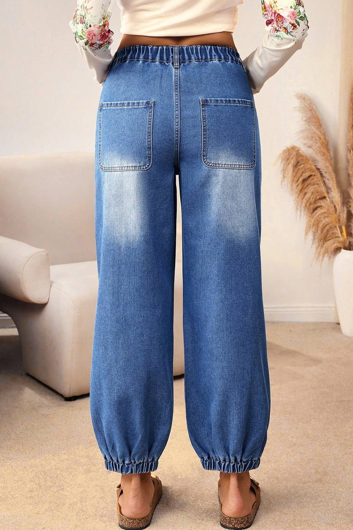 Buttons Front Tapered Casual Loose Fit Jeans: Blue / 6
