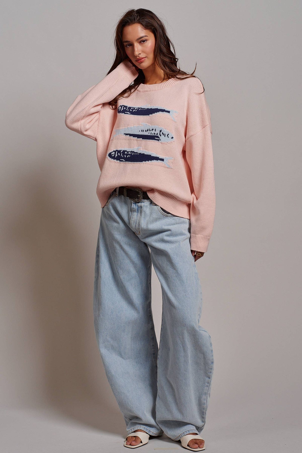 Graphic Oversized Drop-Shoulder Knit Sweater: IVORY / SM-ML:3-3