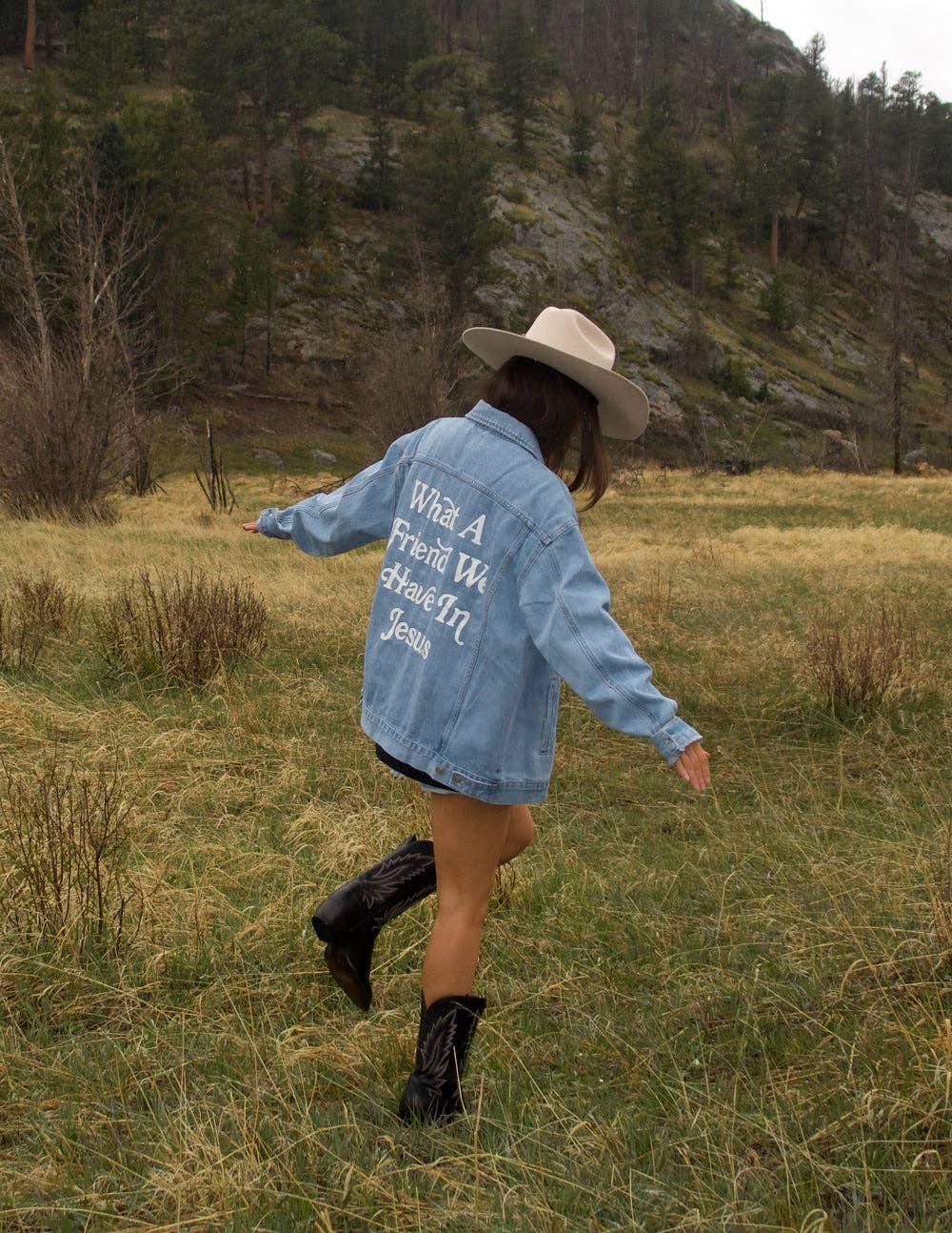 What a Friend In Jesus Denim Jacket: 2XL