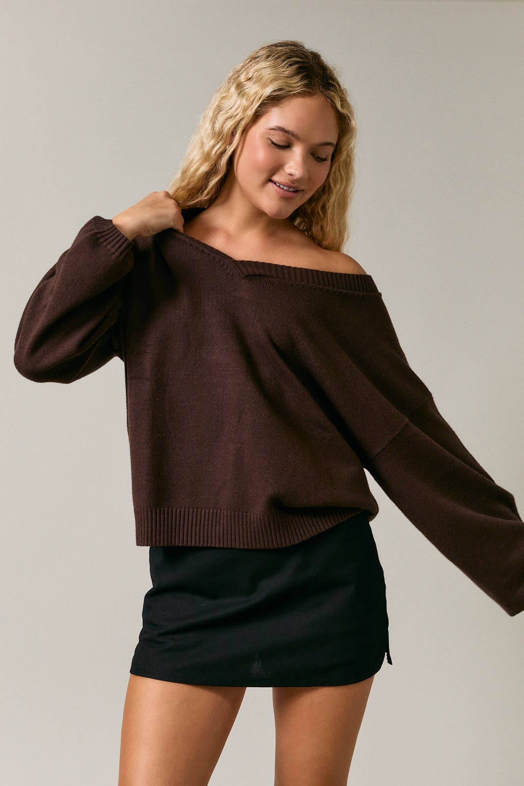 V-NECK OVERSIZED SWEATER: DUSTY PINK / L