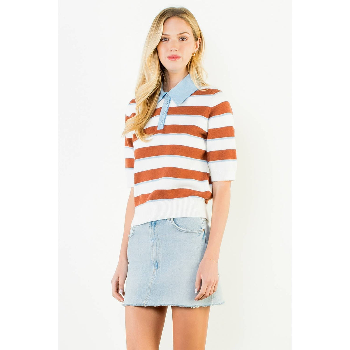 Stripe Knit Top: WHITE / XS-S-M-L(1-2-2-1)