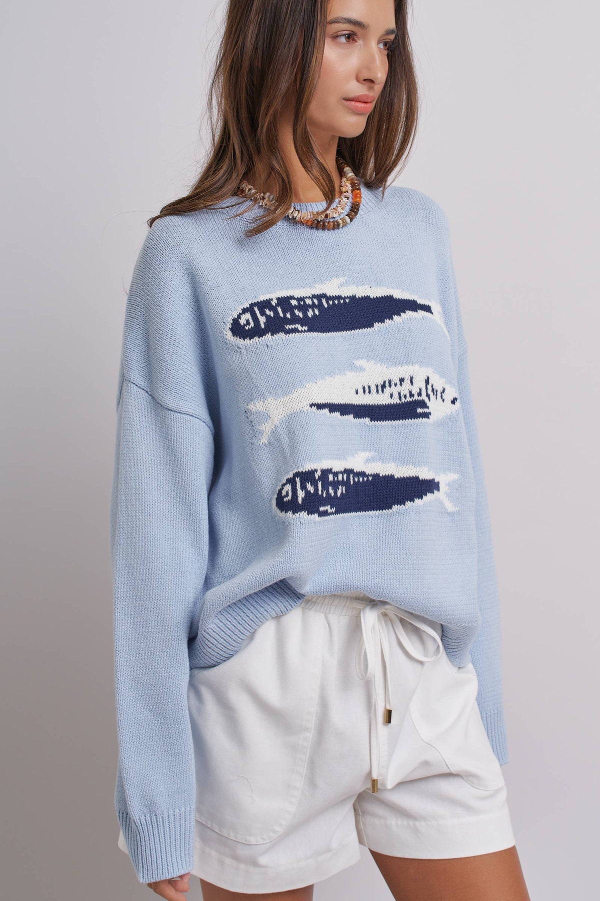 Graphic Oversized Drop-Shoulder Knit Sweater: IVORY / SM-ML:3-3