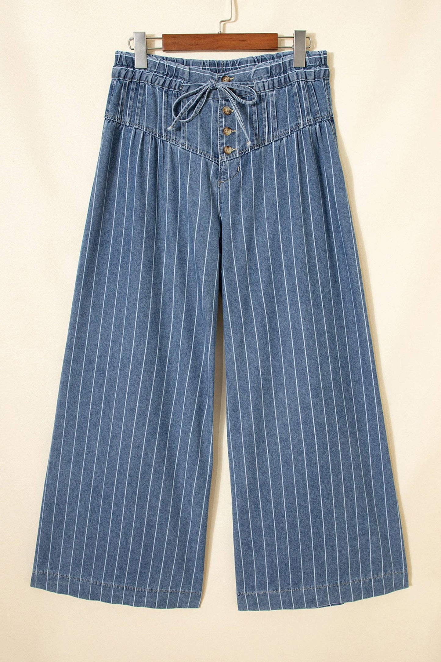 Felice Stripe Button High Waist Pleated Wide Leg Jeans: Sky Blue Stripe / 6