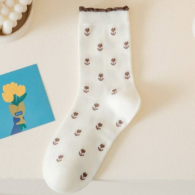 WOMAN BREATHABLE FLORAL COTTON SOCKS | 40S02067: Black